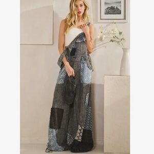 NWOT Oli & Hali Washed Multi Patchwork
Tencel Overall wear Wide Leg OR jogger